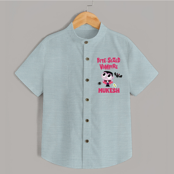 Bite-Sized Vampire Print Baby Kids Shirt  - ARCTIC BLUE - 0 - 6 Months Old (Chest 23")
