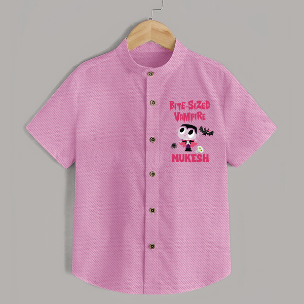 Bite-Sized Vampire Print Baby Kids Shirt  - BABY PINK - 0 - 6 Months Old (Chest 23")