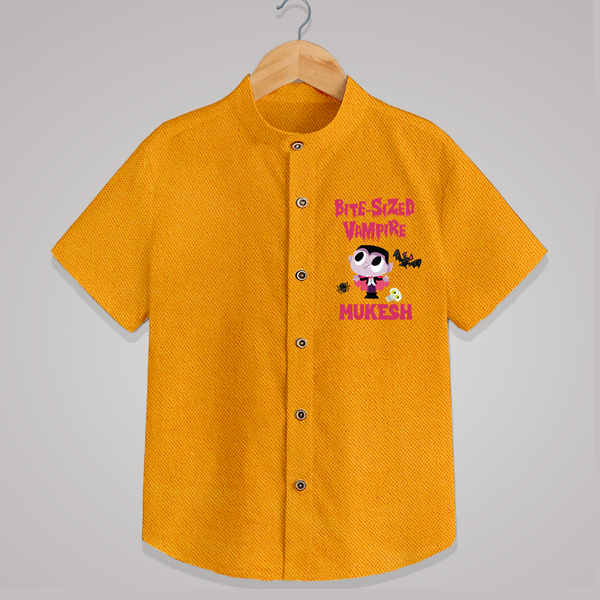 Bite-Sized Vampire Print Baby Kids Shirt  - CHROME YELLOW - 0 - 6 Months Old (Chest 23")