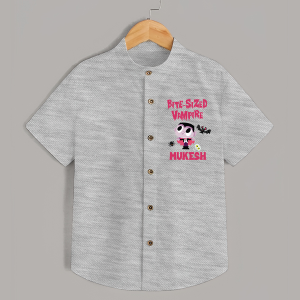 Bite-Sized Vampire Print Baby Kids Shirt  - GREY - 0 - 6 Months Old (Chest 23")