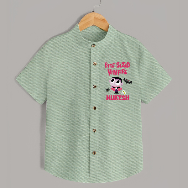 Bite-Sized Vampire Print Baby Kids Shirt  - MINT GREEN - 0 - 6 Months Old (Chest 23")