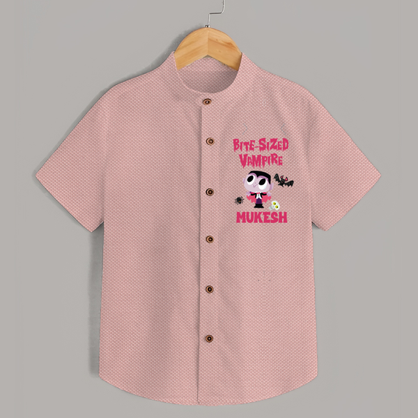 Bite-Sized Vampire Print Baby Kids Shirt  - PEACH - 0 - 6 Months Old (Chest 23")