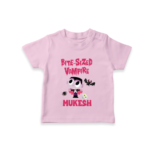 Bite-Sized Vampire Print Baby Tshirt  - BABY PINK - 0-5 Months Old (Chest 17")