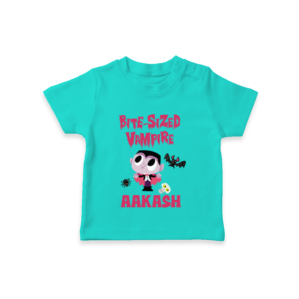 Bite-Sized Vampire Tshirt | Custom Baby Tshirt for Halloween - TEAL - 0-5 Months Old (Chest 17")
