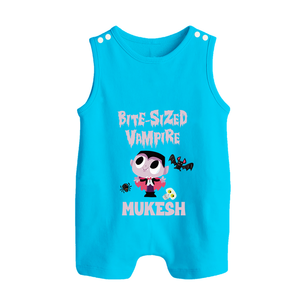 Bite-Sized Vampire Print Baby Button Romper  - SKY BLUE - New Born (Chest 18")