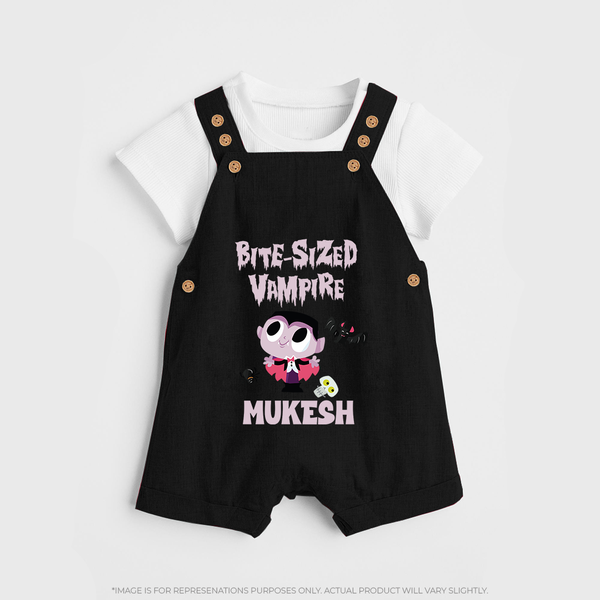 Bite-Sized Vampire Print Baby Dungaree  - BLACK - 0 - 5 Months Old (Chest 18")