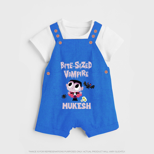 Bite-Sized Vampire Print Baby Dungaree  - COBALT BLUE - 0 - 5 Months Old (Chest 18")