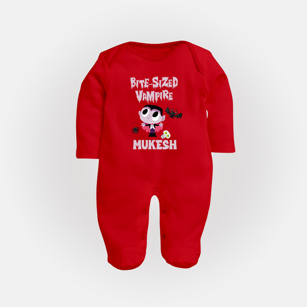 Bite-Sized Vampire Print Baby Full Body Suit  - RED - New Born (Chest 7.5")