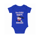 Bite-Sized Vampire Print Baby Romper   - COBALT BLUE - New Born (Chest 14")