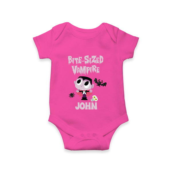 Bite-Sized Vampire Romper | Custom Baby Romper for Halloween - HOT PINK - New Born (Chest 14")