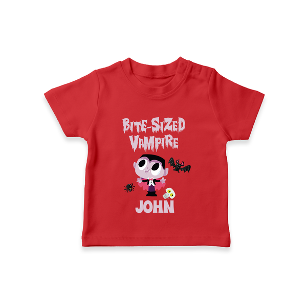 Bite-Sized Vampire Tshirt | Custom Baby Tshirt for Halloween - RED - 0-5 Months Old (Chest 17")