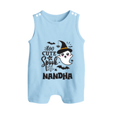 Too Cute To Spook Ghost Print Baby Button Romper - BABY BLUE - New Born (Chest 18")