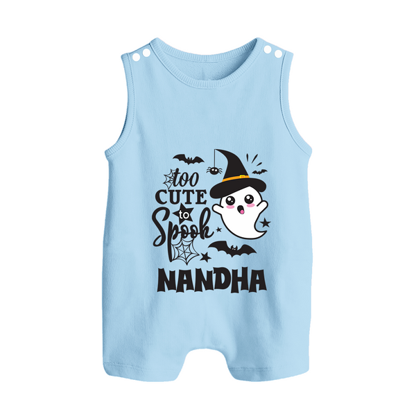 Too Cute To Spook Ghost Print Baby Button Romper - BABY BLUE - New Born (Chest 18")