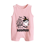 Too Cute To Spook Ghost Print Baby Button Romper - BABY PINK - New Born (Chest 18")