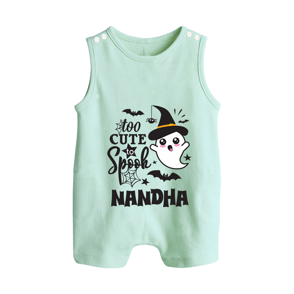 Too Cute To Spook Ghost Print Baby Button Romper - MINT GREEN - New Born (Chest 18")