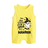 Too Cute To Spook Ghost Print Baby Button Romper - PASTEL YELLOW - New Born (Chest 18")