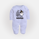 Too Cute To Spook Ghost Print Baby Full Body Suit - BABY BLUE - New Born (Chest 7.5")