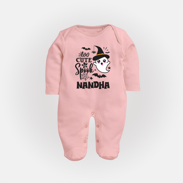 Too Cute To Spook Ghost Print Baby Full Body Suit - BABY PINK - New Born (Chest 7.5")