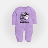 Too Cute To Spook Ghost Print Baby Full Body Suit - LILAC - New Born (Chest 7.5")