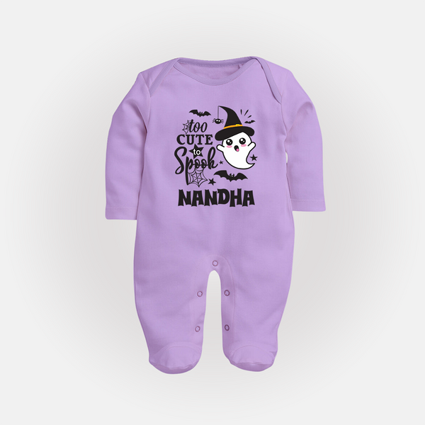 Too Cute To Spook Ghost Print Baby Full Body Suit - LILAC - New Born (Chest 7.5")
