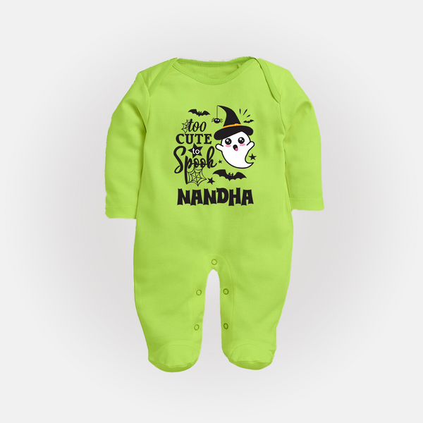 Too Cute To Spook Ghost Print Baby Full Body Suit - LIME GREEN - New Born (Chest 7.5")