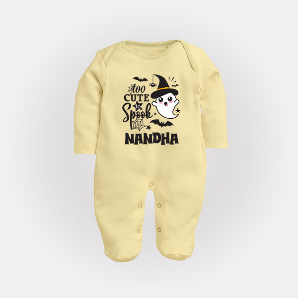 Too Cute To Spook Ghost Print Baby Full Body Suit - PASTEL YELLOW - New Born (Chest 7.5")