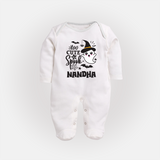 Too Cute To Spook Ghost Print Baby Full Body Suit - WHITE - New Born (Chest 7.5")