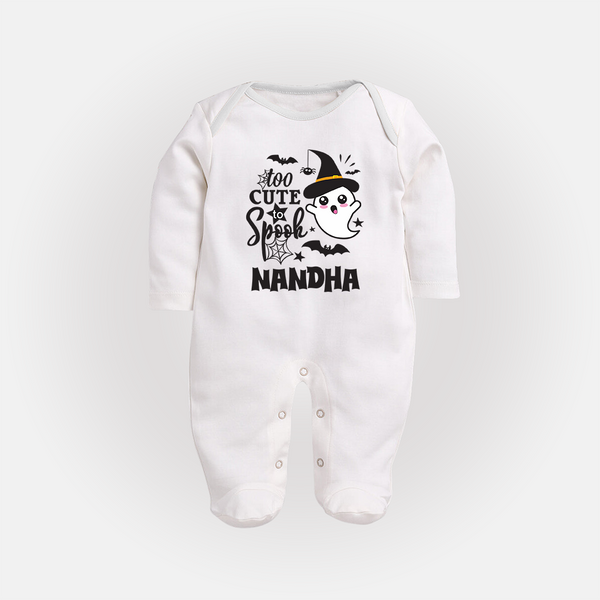 Too Cute To Spook Ghost Print Baby Full Body Suit - WHITE - New Born (Chest 7.5")