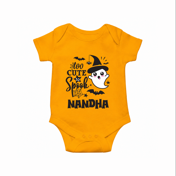 Too Cute To Spook Ghost Print Baby Romper  - CHROME YELLOW - New Born (Chest 14")