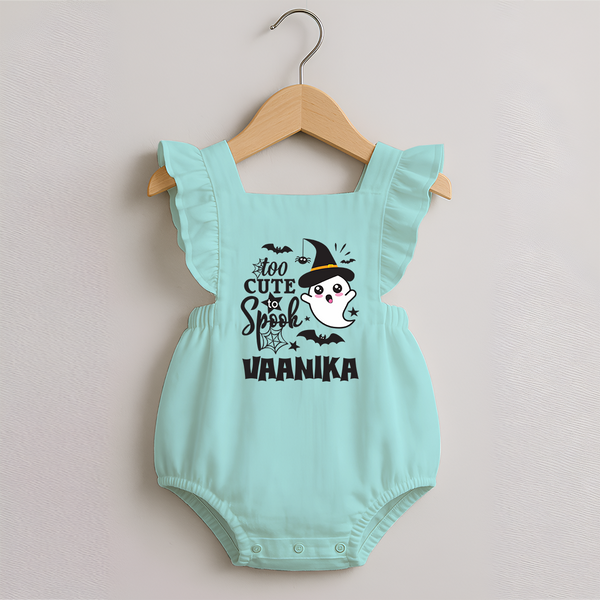 Too Cute To Spook Ghost Print Baby Romper Frock - MINT GREEN - 0 - 3 Months Old (Chest 19")