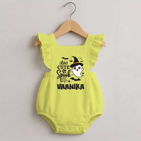 Too Cute To Spook Ghost Print Baby Romper Frock - PASTEL YELLOW - 0 - 3 Months Old (Chest 19")