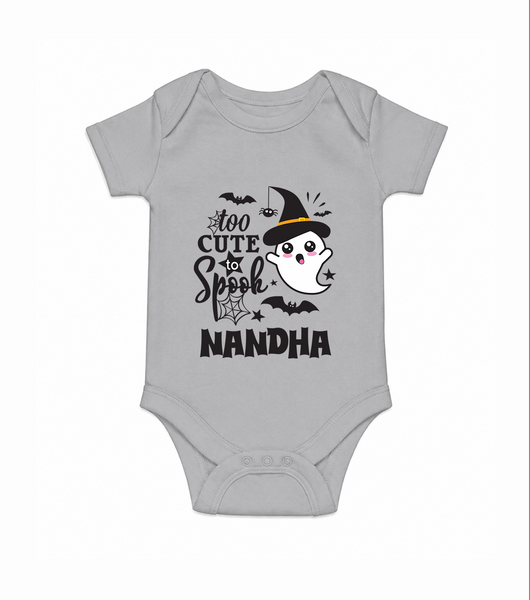 Too Cute To Spook Ghost Print Baby Romper  - GREY - New Born (Chest 14")