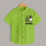 Too Cute To Spook Ghost Print Baby Kids Shirt - LIME GREEN - 0 - 6 Months Old (Chest 23")
