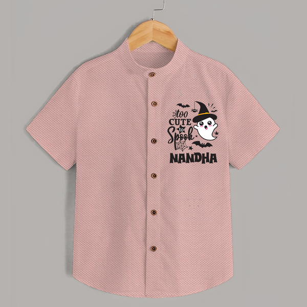 Too Cute To Spook Ghost Print Baby Kids Shirt - PEACH - 0 - 6 Months Old (Chest 23")