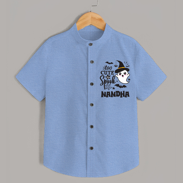 Too Cute To Spook Ghost Print Baby Kids Shirt - SKY BLUE - 0 - 6 Months Old (Chest 23")