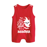 Too Cute To Spook Ghost Print Baby Button Romper - RED - New Born (Chest 18")