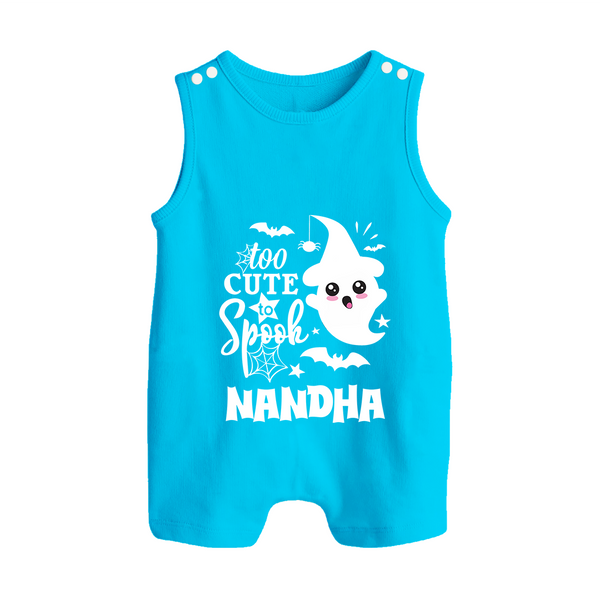 Too Cute To Spook Ghost Print Baby Button Romper - SKY BLUE - New Born (Chest 18")