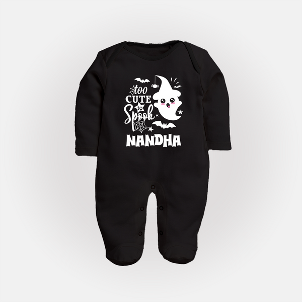 Too Cute To Spook Ghost Print Baby Full Body Suit - BLACK - New Born (Chest 7.5")