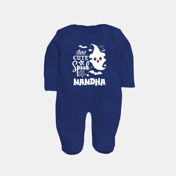 Too Cute To Spook Ghost Print Baby Full Body Suit - NAVY BLUE - New Born (Chest 7.5")