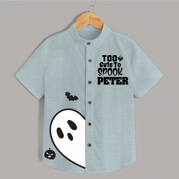 Too Cute Too Spook Shirt | Personalized Kids Named Shirt for Halloween - ARCTIC BLUE - 0 - 6 Months Old (Chest 23")