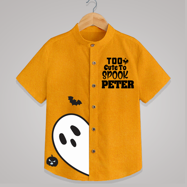 Too Cute Too Spook Shirt | Personalized Kids Named Shirt for Halloween - CHROME YELLOW - 0 - 6 Months Old (Chest 23")