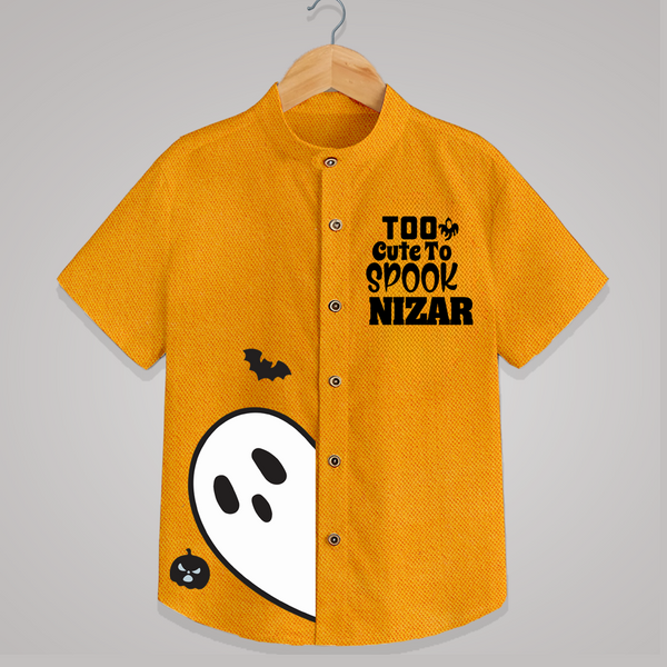Too Cute To Spook Ghost Print Kids Shirt  - CHROME YELLOW - 0 - 6 Months Old (Chest 23")