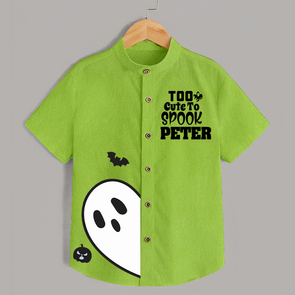 Too Cute Too Spook Shirt | Personalized Kids Named Shirt for Halloween - LIME GREEN - 0 - 6 Months Old (Chest 23")