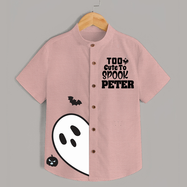 Too Cute Too Spook Shirt | Personalized Kids Named Shirt for Halloween - PEACH - 0 - 6 Months Old (Chest 23")