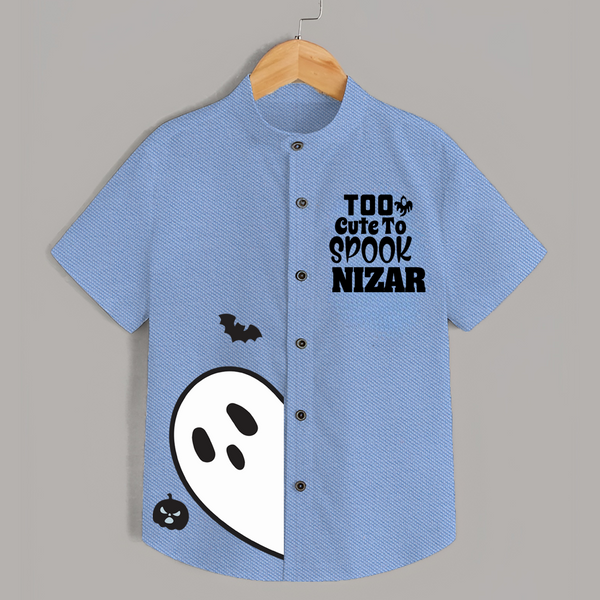 Too Cute To Spook Ghost Print Kids Shirt  - SKY BLUE - 0 - 6 Months Old (Chest 23")