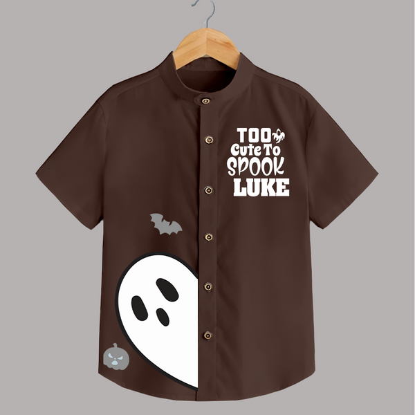 Too Cute Too Spook Shirt | Personalized Kids Named Shirt for Halloween - CHOCOLATE BROWN - 0 - 6 Months Old (Chest 23")