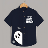 Too Cute To Spook Ghost Print Kids Shirt  - NAVY BLUE - 0 - 6 Months Old (Chest 23")