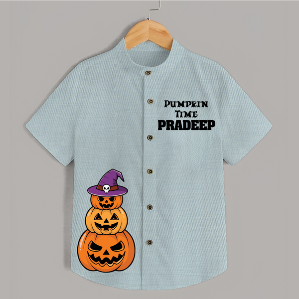 Pumpkin Time Halloween Print Kids Shirt  - ARCTIC BLUE - 0 - 6 Months Old (Chest 23")