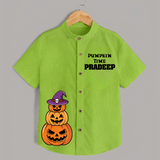 Pumpkin Time Halloween Print Kids Shirt  - LIME GREEN - 0 - 6 Months Old (Chest 23")