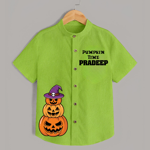 Pumpkin Time Halloween Print Kids Shirt  - LIME GREEN - 0 - 6 Months Old (Chest 23")